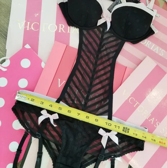 Victoria's Secret Vintage Sexy Little Things Stripe Bodysuit Lingerie Garter NWT